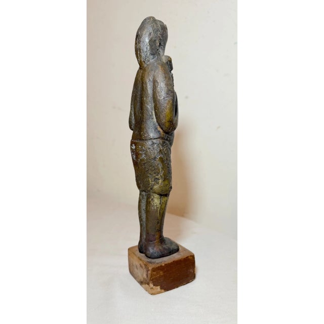 Bronze Antique Folk Art Native American Indian Lady Bronze Wood Statue Sculpture Figure For Sale - Image 8 of 12