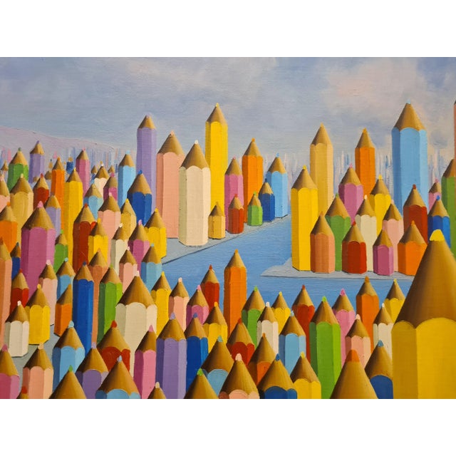 Antonio Bencich, Panorama of the Metropolis, 2002, Oil on Canvas For Sale - Image 3 of 12