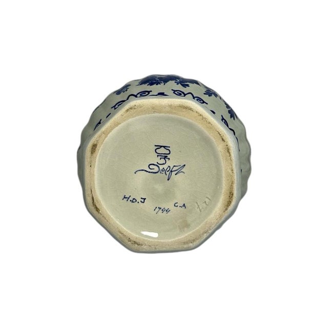Ceramic Vintage Hand-Painted Delft Blue Floral Vase from Royal Delft, 1956 For Sale - Image 7 of 8
