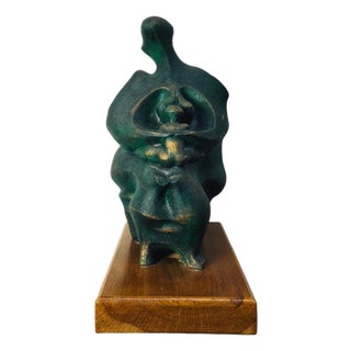 Stylized Mother and Child Bronzed Ceramic Sculpture, 1970s For Sale