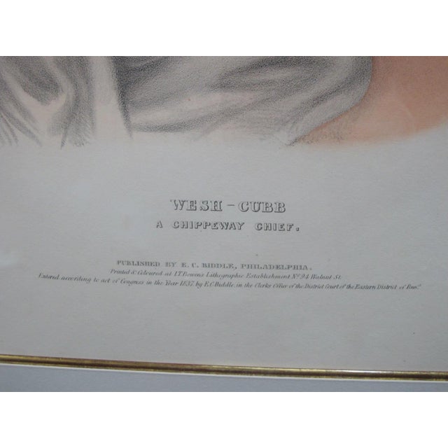 Wesh Cubb Chippeway Chief Hand Colored Original e.c. Biddle Lithograph Print For Sale In Portland, OR - Image 6 of 7