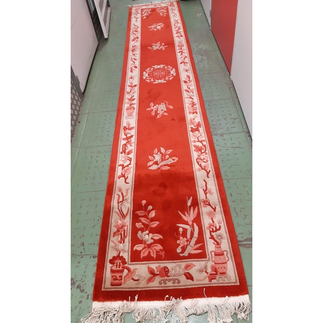 Ornamental & Decorative Materials 1970s, Handmade Vintage Art Deco Chinese Runner 2.3' X 12.8' For Sale - Image 7 of 8