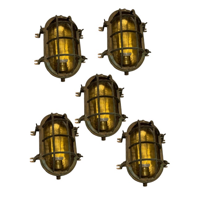 Brass Garden Nautical Sconces, 1940s, Set of 5 For Sale - Image 9 of 9