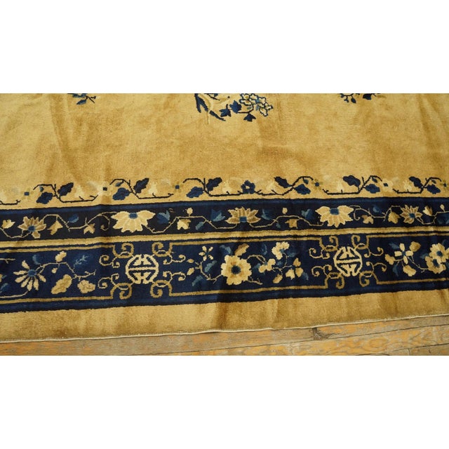 Phenomenal Yellow Goldenrod Color With Delicate Florid Design Antique Chinese Peking Rug For Sale - Image 4 of 12