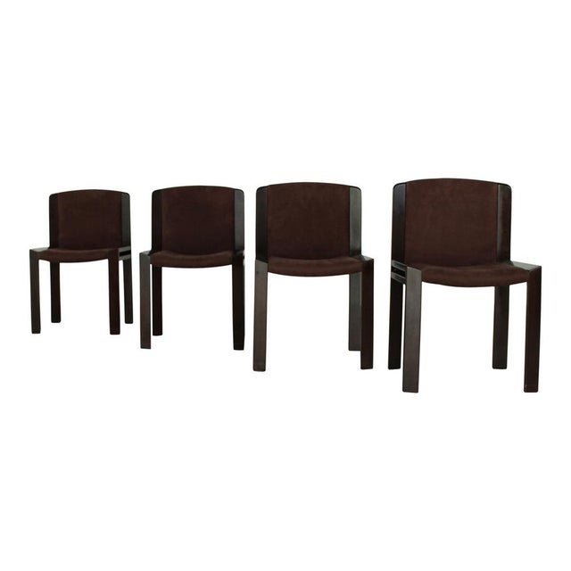 Joe Colombo Mid-Century Modern Model 300 Dining Chairs in Walnut and Brown Velvet by Joe Colombo for Pozzi, 1966, Set of 4 For Sale - Image 4 of 18