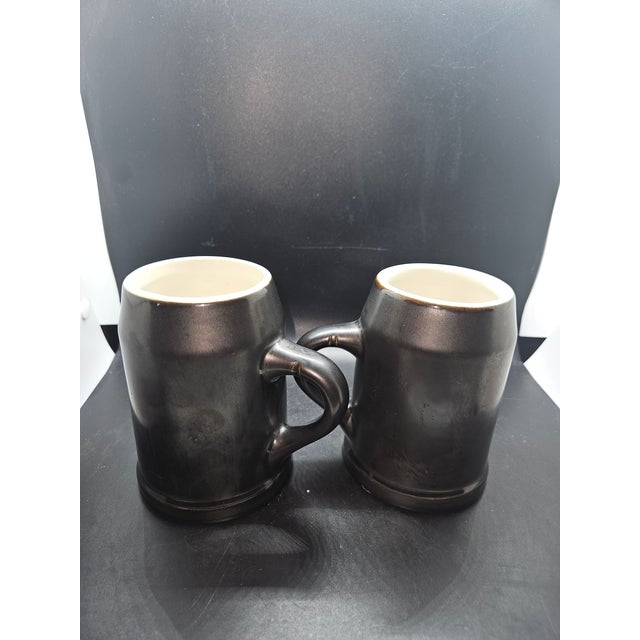 Hall Pottery USA Gray Beer Stein Tankard Mug #589 Vintage, Set of 2