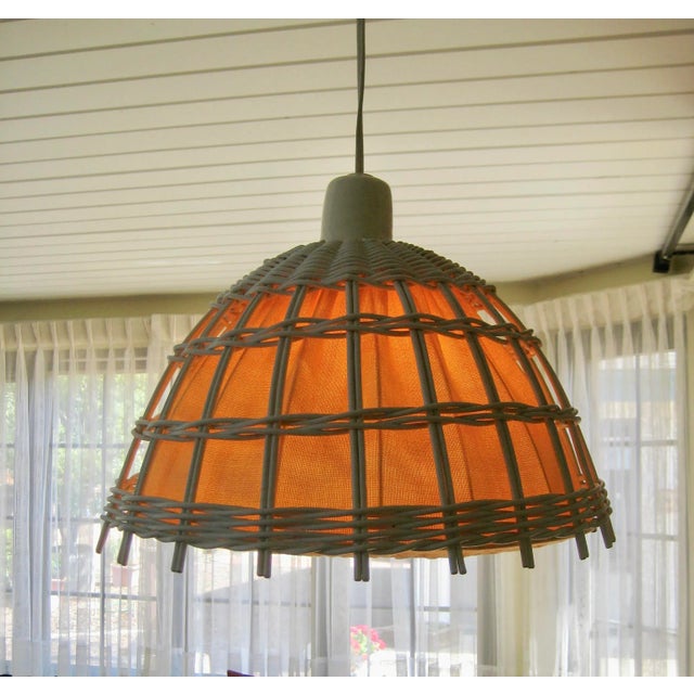 Mid-Century Modern White Wicker Chandelier For Sale - Image 6 of 13