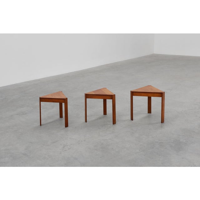 France / 1960 / stacking tables / oak wood / Mid-century Vintage set of three small tables in oak, designed in France in...