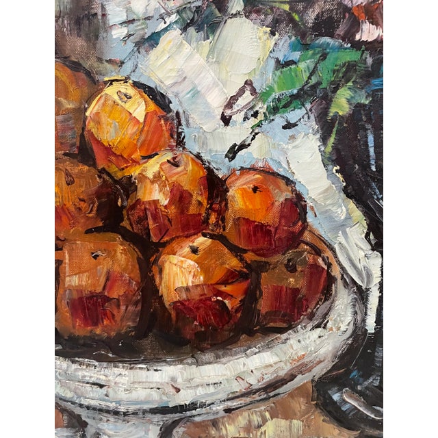 Vintage Still Life Painting of Flowers & Fruit For Sale - Image 4 of 9