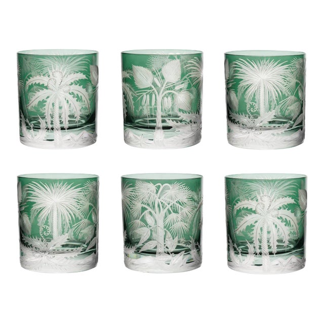 ARTEL Primeval Palms Double Old Fashioned Glass in Sage - Set of 6 For Sale