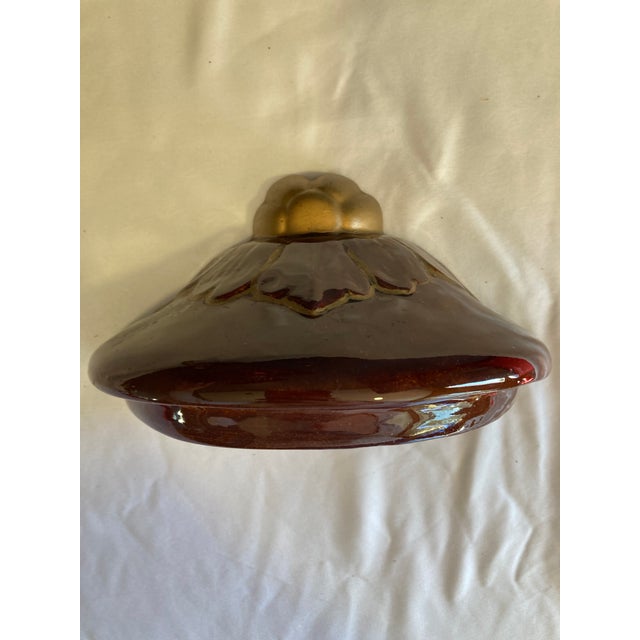 Brown Vintage Brown Lusterware Ceramic Wall Urn With Removable Lid and Gold Trim For Sale - Image 8 of 10
