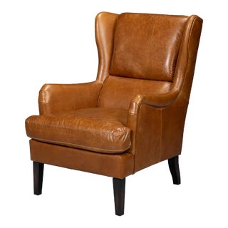 Classic Leather Wingback Chair Cuban Brown For Sale