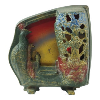 1930s Cast Iron Peacock Radio Lamp For Sale