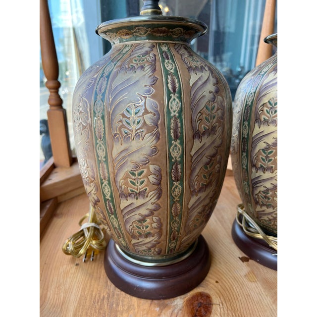 Chinoiserie 1990s Wood Base Ginger Jar Lamps - a Pair For Sale - Image 3 of 9