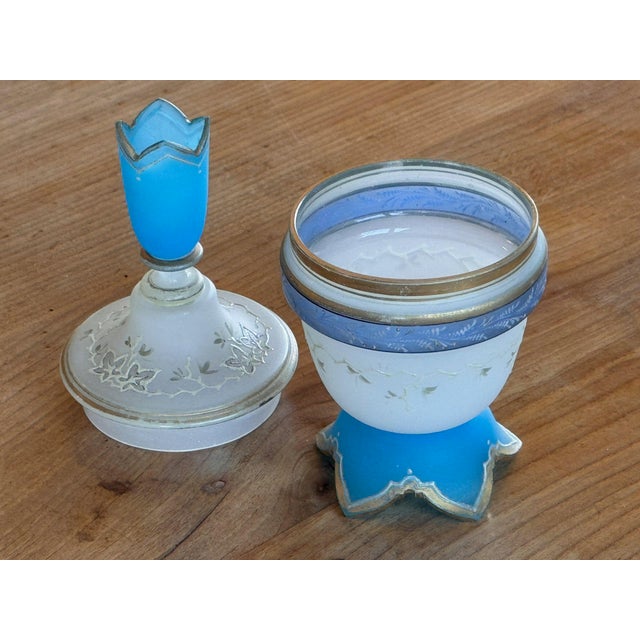 19th Century 19th Century French Blue Opaline Dresser Jar With Tulip Finial For Sale - Image 5 of 8