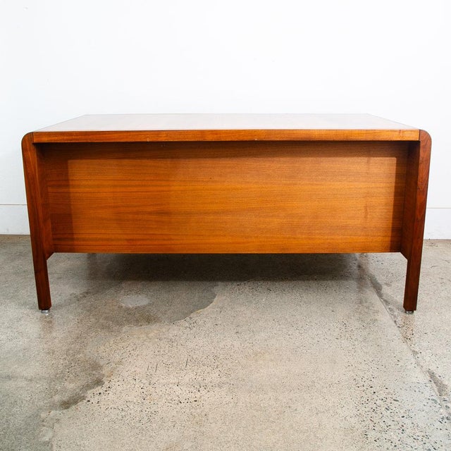 1960s 1960s Mid Century Modern Desk Solid Walnut Executive Office 3 Drawer Floating Chrome For Sale - Image 5 of 12