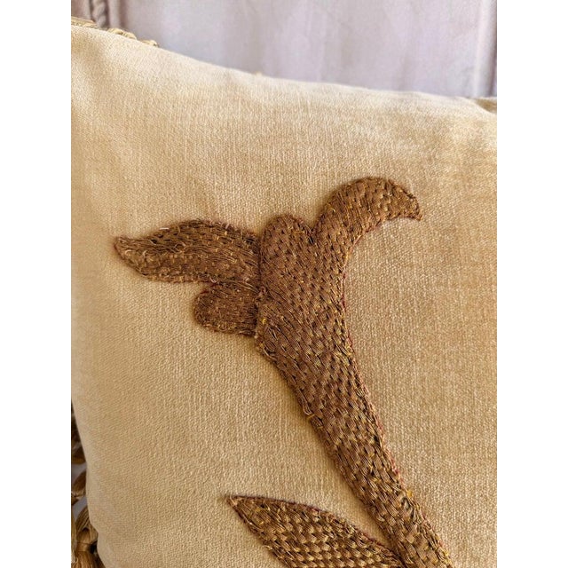 Pair of Golden Chenille Pillows W/ 19th Century Metallic Embroidered Appliqués For Sale - Image 10 of 14