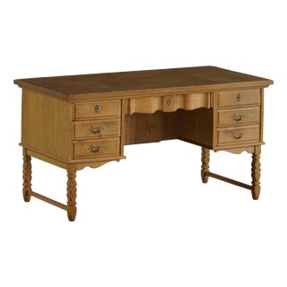 Mid-Century Modern Danish Freestanding Oak Writing Desk by Henning Kjærnulf, 1960 For Sale