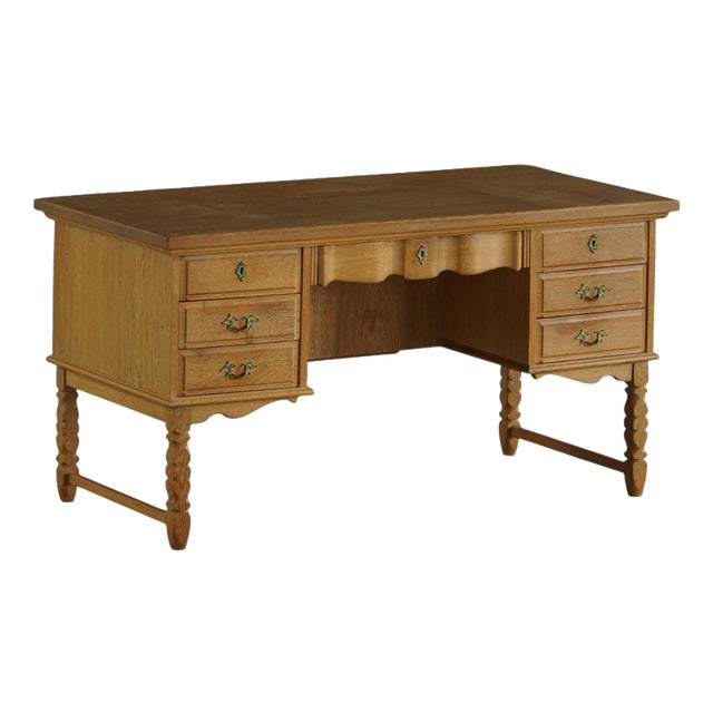 Mid-Century Modern Danish Freestanding Oak Writing Desk by Henning Kjærnulf, 1960 For Sale