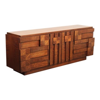 Lane 'Staccato' Brutalist Mid Century Modern Walnut Triple Chest For Sale
