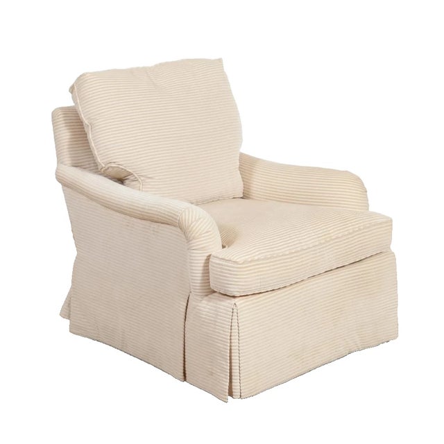 Store Item: Baker Furniture Club Arm Chair With Matching Ottoman Ivory Velvet Ribbon Fabric Description: Chair features a...