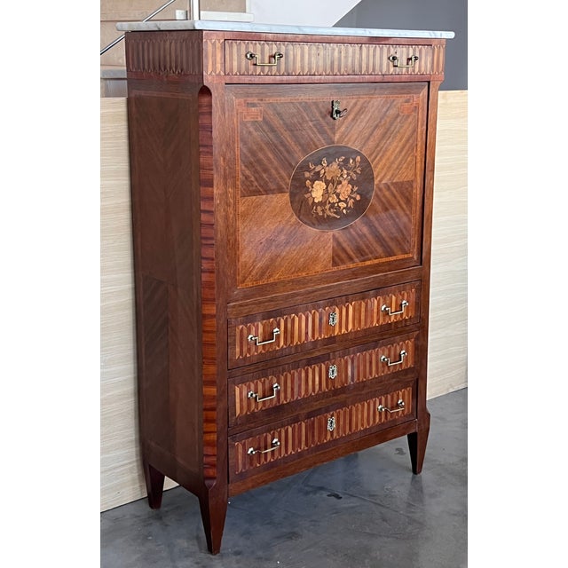 19th Century Empire Drop-Front Oak Secretary Desk or Abattant, Chest France For Sale - Image 4 of 12