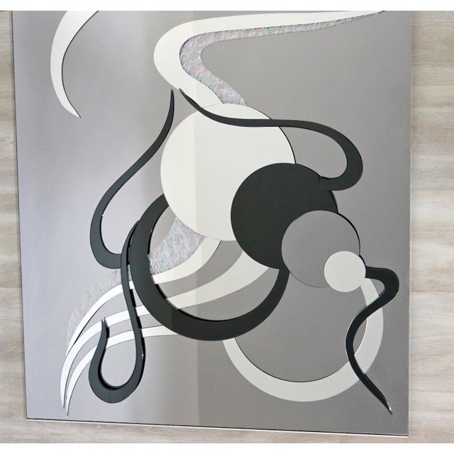 Glass Contemporary Modern 1980s Abstract Black and White Hanging Wall Art Mirror For Sale - Image 7 of 7
