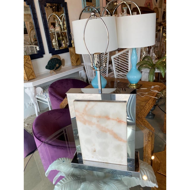 Metal Vintage Mid-Century Modern Curtis Jere Chrome & Marble Restored Table Lamp For Sale - Image 7 of 7