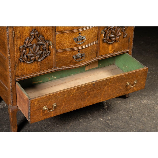 Early 20th Century Carved Oak Bow Front Sideboard For Sale - Image 12 of 12