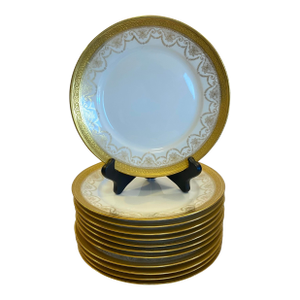 Antique Limoges Gilt Salad Luncheon Plates by Wm. Guérin & Co., France - Set of 12