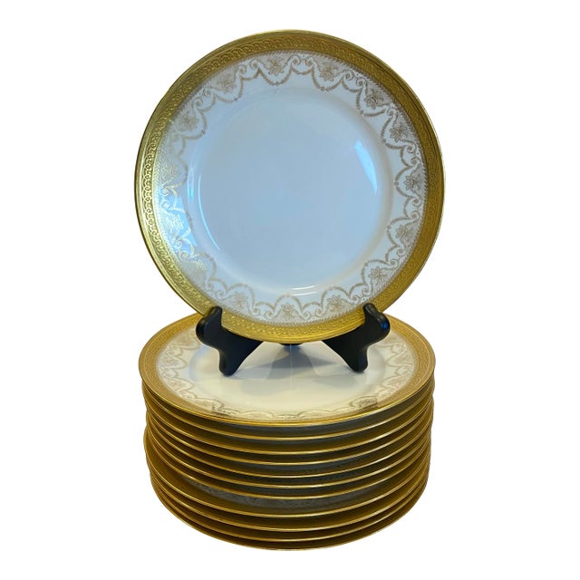 Antique Limoges Wm. Guérin & Co. Gold Encrusted Salad/Luncheon Plates, Circa 1900-1932 - Set of 12 For Sale