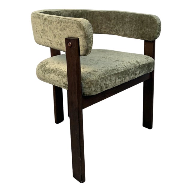 Mid-Century Modern Walnut Chair With Plush Green Upholstery For Sale