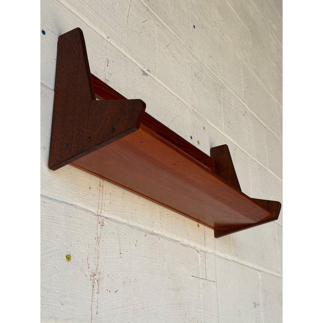 Vintage Danish Teak Wall-Mounted Shelf With Sculptural Side Supports – Mid-Century Modern Scandinavian Floating Bookshelf For Sale - Image 11 of 11