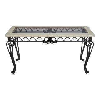 Modern Regency Design Glass Top Metal Base Console Table For Sale