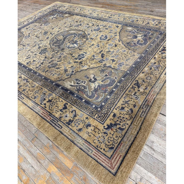 Textile 1980s Beige Tradtional Vintage Medallion Dragon Chinese Knotted Silk Carpet Rug For Sale - Image 7 of 10