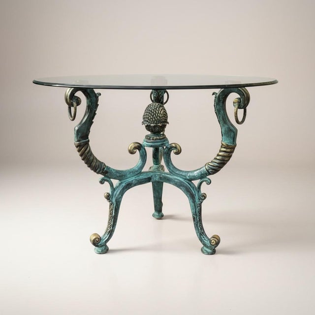 Neoclassical Style Patinated Brass / Verdigris Bronze Center or Dining Table by LaBarge For Sale - Image 9 of 12