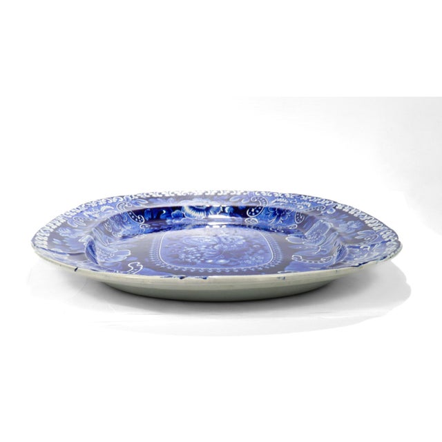 Blue Large Antique Stubbs 'Fruit & Flowers' Blue Transferware Platter or Serving Tray For Sale - Image 8 of 18