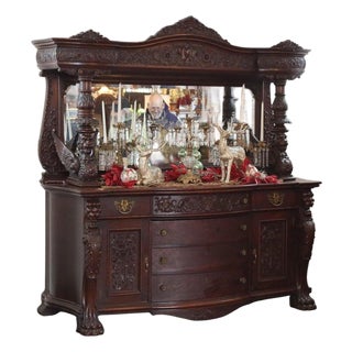 Monumental Antique Rj Horner Heavily Figural Winged Griffin Carved Oak Sideboard, Attributed For Sale