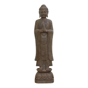 60" Tall Handcarved Serene Standing Stone Buddha