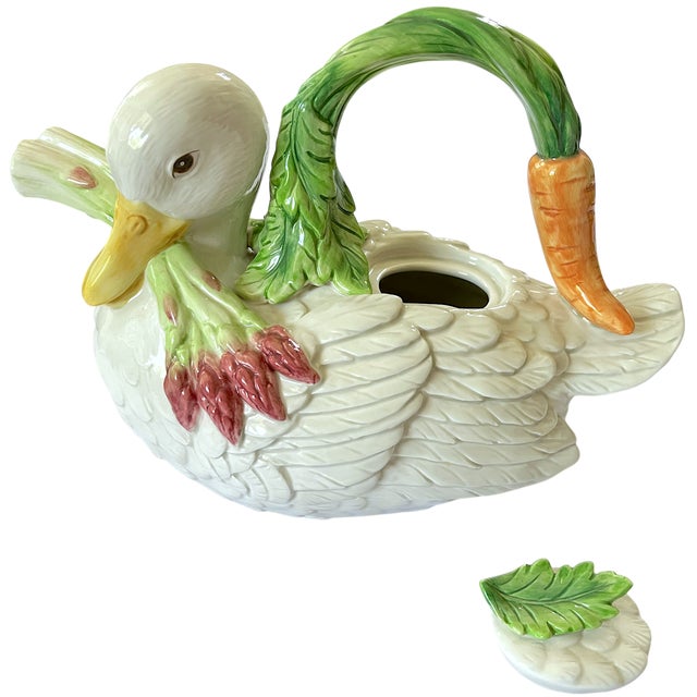Whimsical, sculptural, and unmistakably Fitz & Floyd, this delightful Le Canard figural teapot transforms a contented...