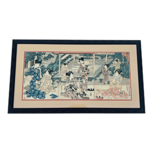 Mid 19th Century Japanese Woodbock Tryiptych Utagawa Kuniyasu (1794–1832),