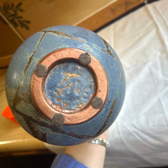 Ceramic Vintage Blue Asian Abstract Pottery Vase For Sale - Image 7 of 7