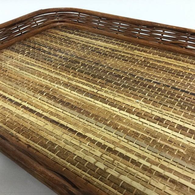 Shabby Chic Mid-Century Coastal Boho Wicker and Rattan Woven Tray.. For Sale - Image 3 of 6