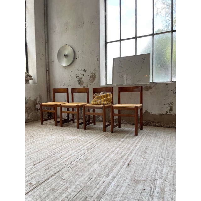 Brown Straw & Elm Chairs, 1950s, Set of 4 For Sale - Image 8 of 18