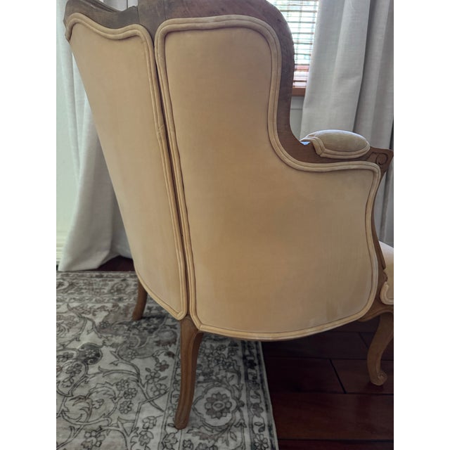 Vintage French Louis XV Style Wingback Bergère Chair — Carved Wood Frame, Hand-Tied Springs For Sale - Image 4 of 12