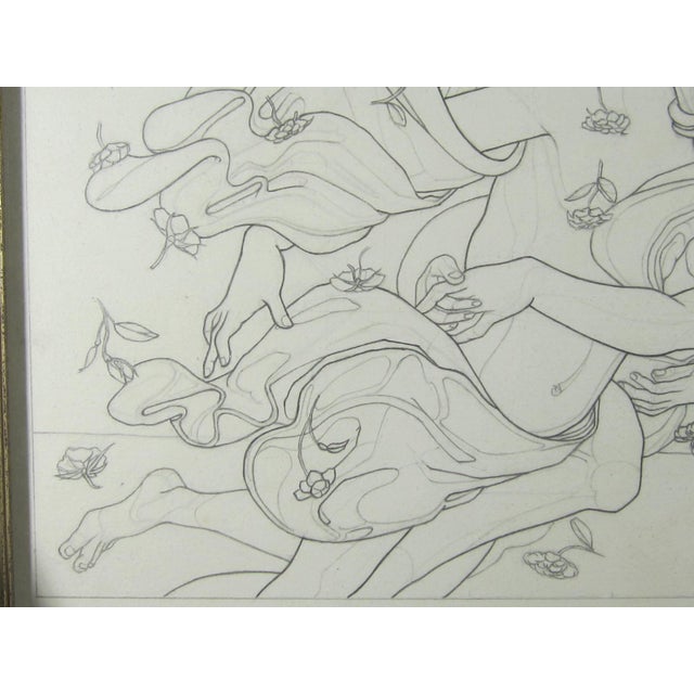 1970s 1970s Pencil Drawing of Two Flying Lovers For Sale - Image 5 of 8