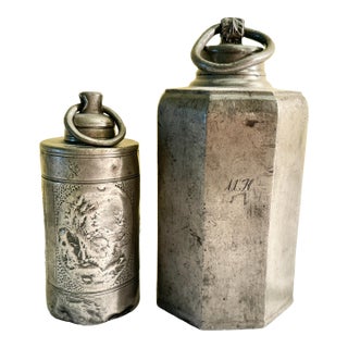 Pair of Antique Pewter Tea Cannisters For Sale