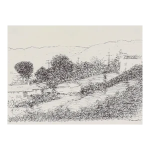 Los Angeles Hills Sketch Late 20th Century Ink