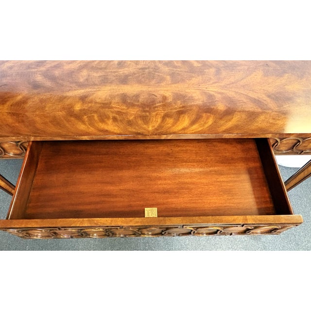 Wood Theodore Alexander Mahogany Console Table With Center Drawer and Circular Pattern Apron For Sale - Image 7 of 17