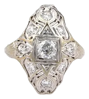 Diamond 18k White Gold Filigree Design Dome Top Ring, Size 5